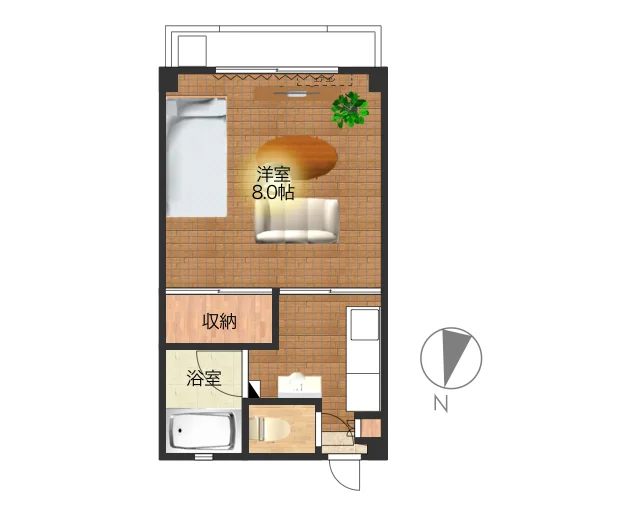 セパレートタイプの１Kタイプのお部屋です。　バストイレ別で収納もあり長期滞在も安心！