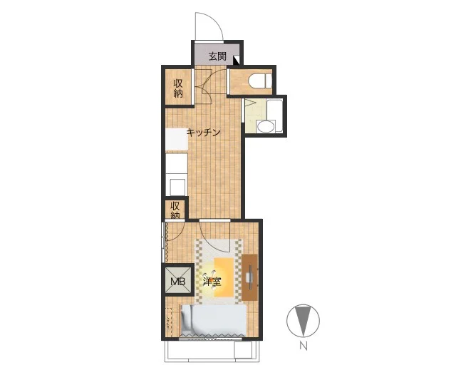 洋室が広々とつかえる１Kタイプのお部屋です。　収納スペースが多く　バストイレ別が嬉しい！