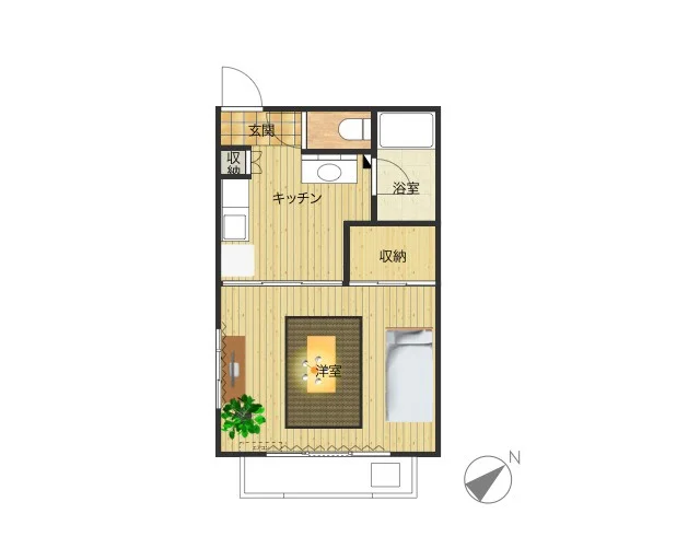 間取セパレートタイプの１Kタイプのお部屋です。　洋室広々とお使いいただけて　バストイレ別が嬉しい物件！　収納スペースも広めです。　