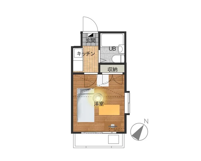 １Kのシンプルな間取りながら　収納スペースもあり　家具家電がそろった満足度の高いお部屋！　ロフト付きでスペース広々お使いいただけます。