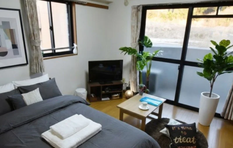 角部屋で窓が多めな御部屋です！　バルコニーも二つございます！　開放感のあるお部屋♪※植木と額とクッションなどの装飾は写真用です。