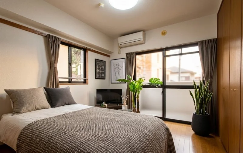 角部屋で　窓が多く　解放感のある　明るいお部屋！　ソファ付きで自宅のようにリラックスしていただけるお部屋です。※植木と額とクッションなどは写真用です。