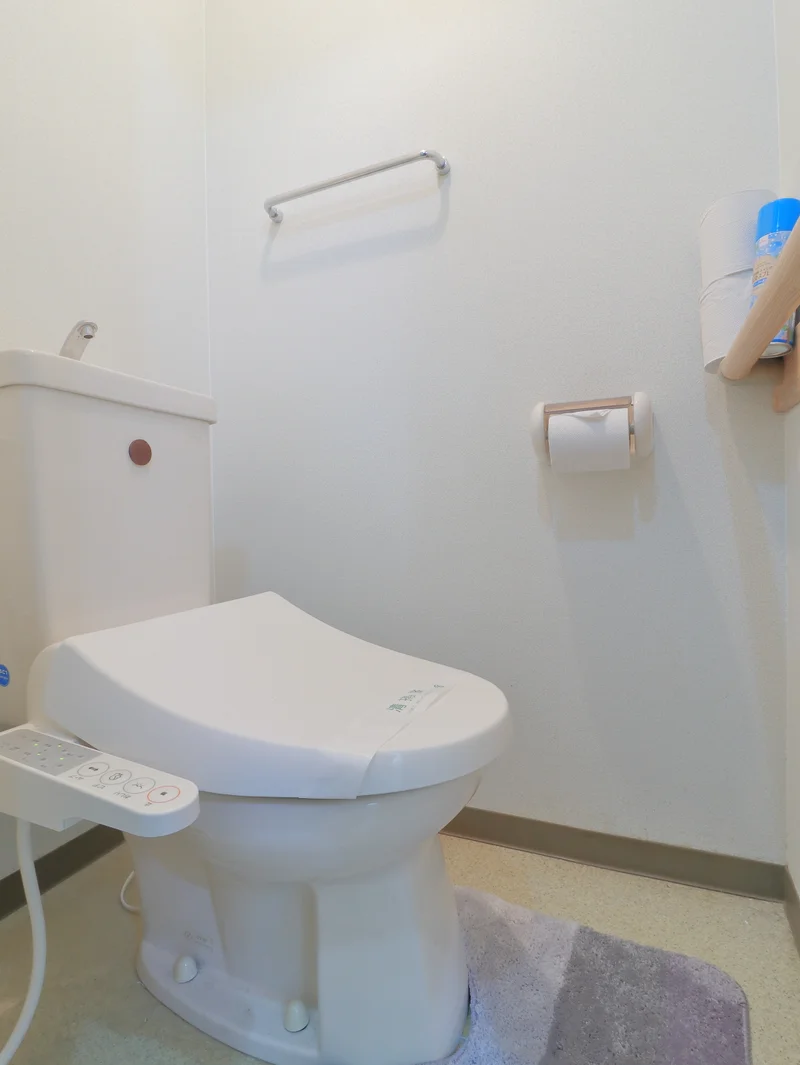 シャワートイレ機能付きトイレ　トイレブラシや洗剤も標準品となっているので清潔に保っていただけます。