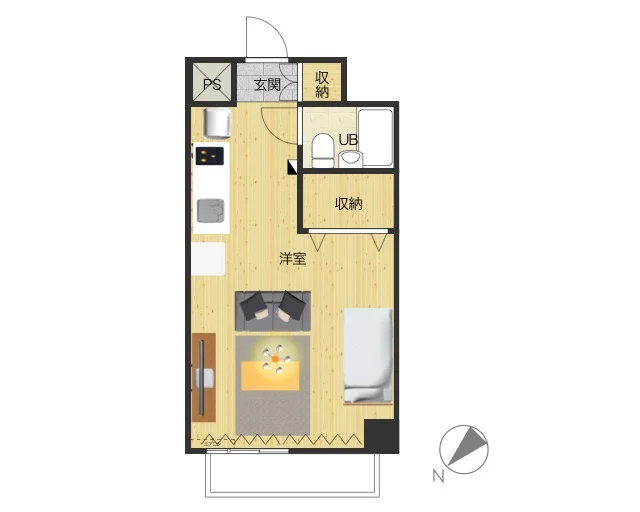洋室広々とお使いいただける１Rのお部屋です。　収納スペースも広く　ビジネスホテルより割安で経費削減も可能！