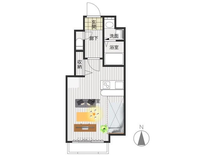 洋室が広々とお使いいただける1Rです♪　南向きのバルコニー付きで日当たりの良いお部屋！　バストイレ別が嬉しい物件です。