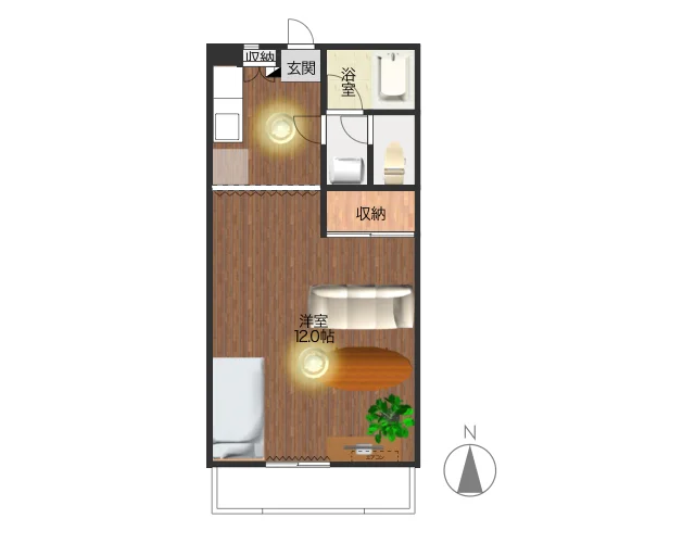 洋室12帖　広々で室内洗濯機置き場あり！　バストイレ別が嬉しい　バルコニー付きの物件です！