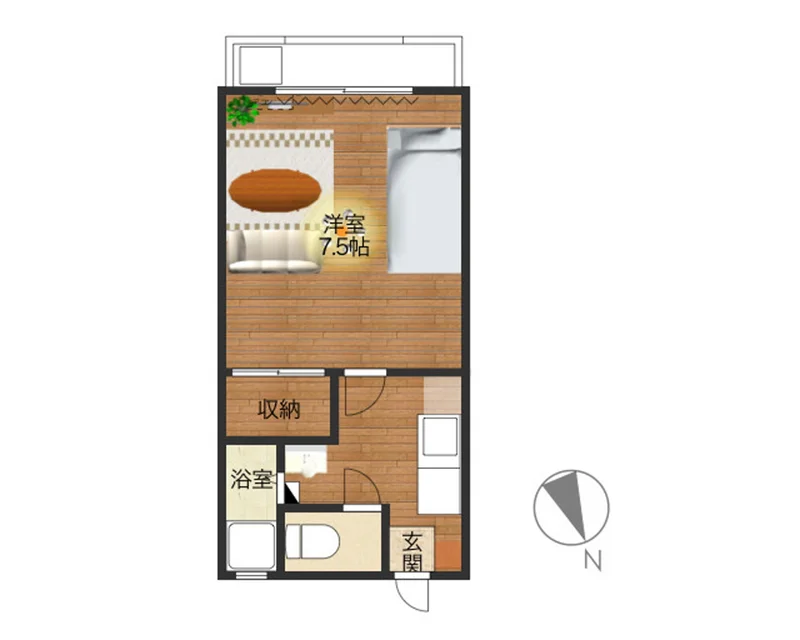 セパレートタイプの１Kタイプのお部屋です。　バストイレ別で収納もあり長期滞在も安心！