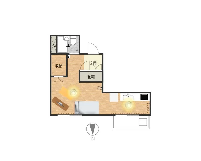 少し変わった間取りとなっております。　収納スペースも広め！　エアコン付きで１年を通して快適な室温でお過ごしいただけます。