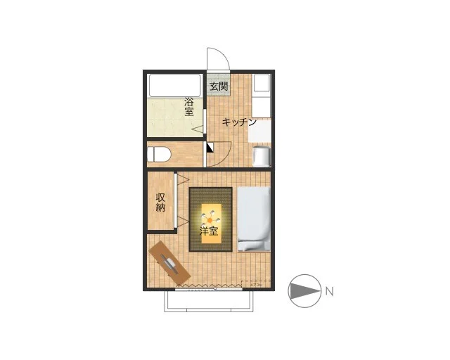 広々と使える１DKの間取りで収納スペースもあり！　バストイレ別物件！