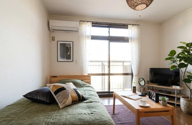 窓が大きいため、外交を多く取り入れるため、室内が明るくなりやすいです！　※植木と額とクッションなどの装飾は写真用です。※植木と額とクッションなどの装飾は写真用です。