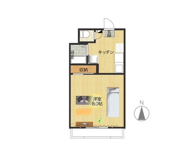 洋室が広々とした１K！　南六のバルコニーありで日当たり良好です。　収納スペースもあり！