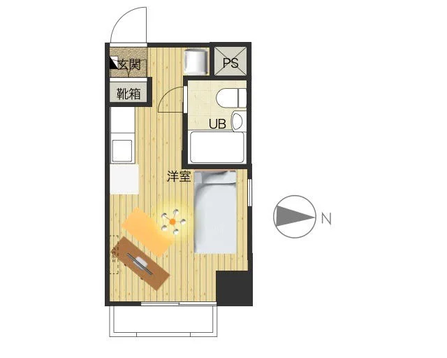 １Rタイプのお部屋です。コンパクトな間取りながらバルコニーあり　あると嬉しい備品類もそろった満足度の高いお部屋！