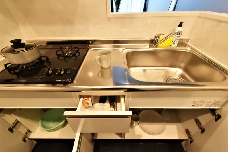 2口ガスコンロ　調理器具もご用意しております