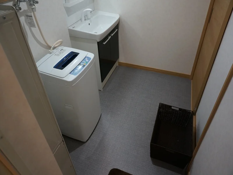 脱衣室：洗面台（シャンプードレッサー）・洗濯機が設置されています。
