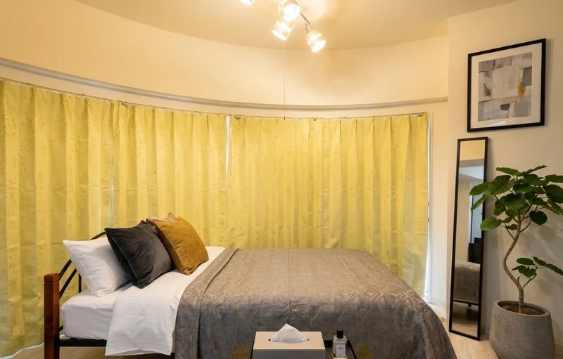 大きい窓があるので日当たり抜群♪自然光で気持ちよく起床いただけます！※植木と額とクッションなどは写真用です。