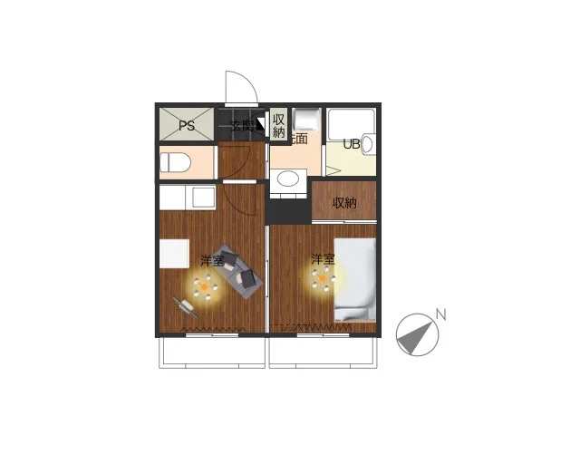 バルコニー広めのお部屋！　収納スペースあり　バストイレ別・独立洗面台付きの１LDKのお部屋！