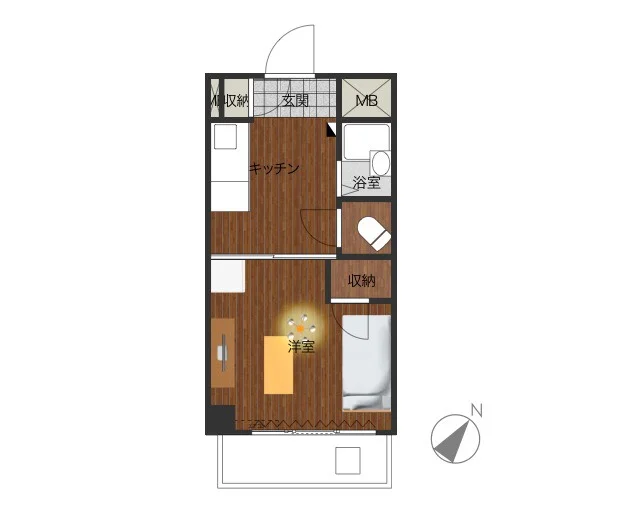 1Kのシンプルな間取りですが、家具家電完備でさらに備品も充実しておりますのでご満足いただけるお部屋となっております。バストイレ別でバルコニーあり！