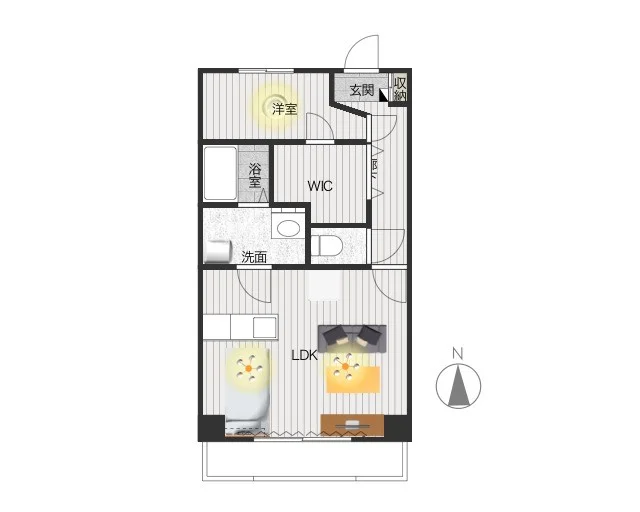 バルコニーありの家具家電が充実している１LDK