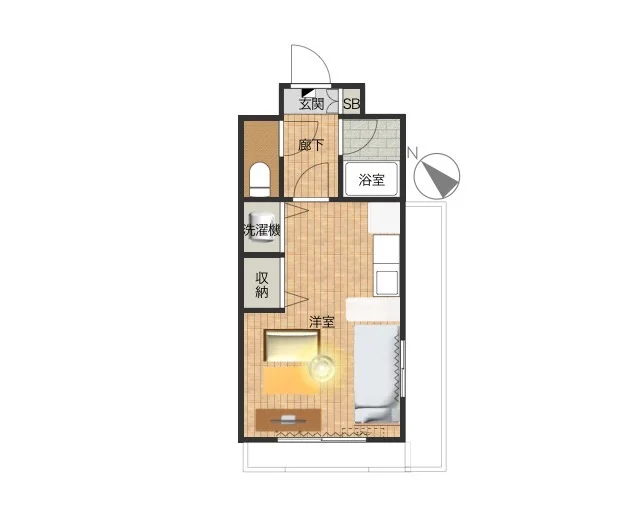 広いバルコニーあり！　バストイレ別で収納スペースもあり！　広々とお過ごしいただけて一人暮らしに十分な広さ！