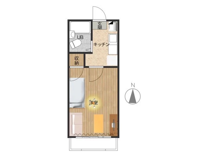 南向きで解放感のある部屋！　シンプルに生活ができる間取りで　一人暮らしの方にお勧め！