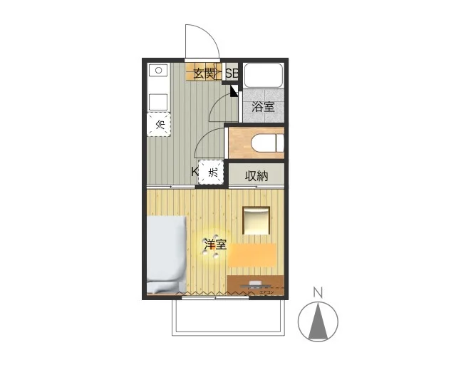 バルコニーありの1K　バストイレ別で収納スペースもあり！　シンプルで暮らしやすい広さのお部屋です♪