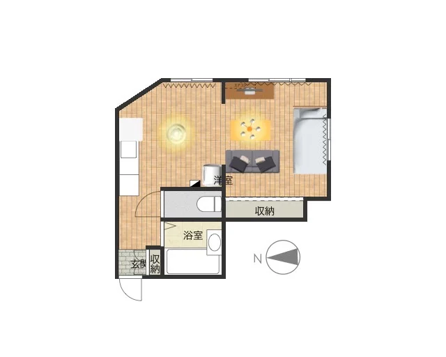 広い１Rタイプのお部屋です。　バストイレ別で収納スペースも確保されたお部屋！　