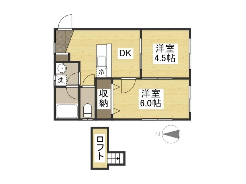 Kマンスリー富山市役所南の間取画像。2DKの広めのお部屋ですのでご家族などでの複数名様での利用にもおすすめ★