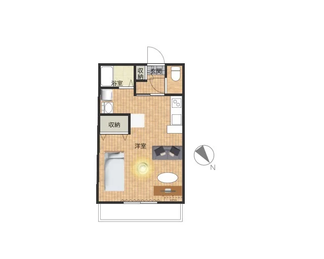 バルコニーあり　一人暮らしに十分な大きさの１K！　収納スペースも確保されているので長期の滞在も安心♪