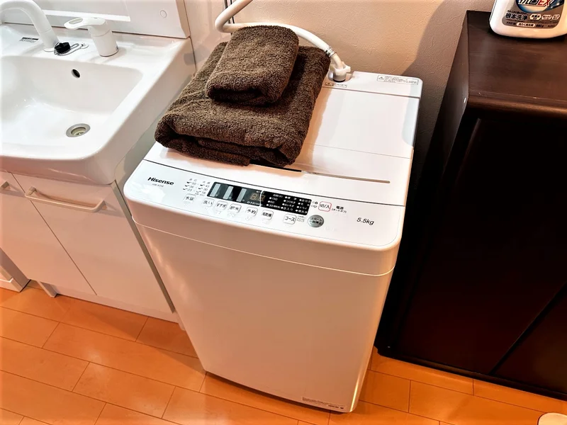 独立洗面台、洗濯機も完備‼タオル、ドライヤー、歯ブラシ、ボディタオルも揃えてるのは富山市マンスリーマンションだけ♪