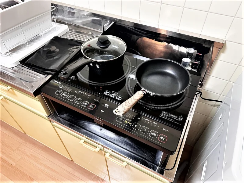 【2口IHコンロ】富山市ウィークリーマンションでは2口IHコンロ完備♪富山市エリアの美味しい新鮮な食材を簡単に調理できます(^^♪