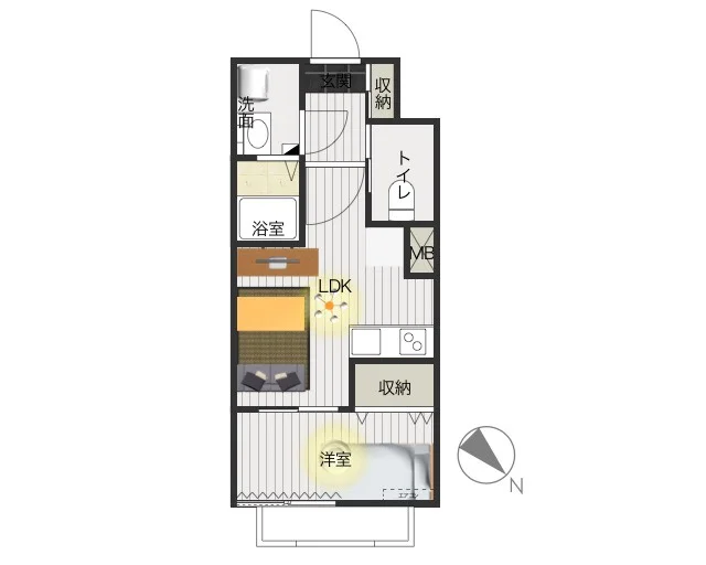 少し変わった間取りの１ＬＤＫ築浅物件♪LDK8.0帖 洋室3.6帖の広々空間となっておりますので、2名入居の方にもおすすめしております。