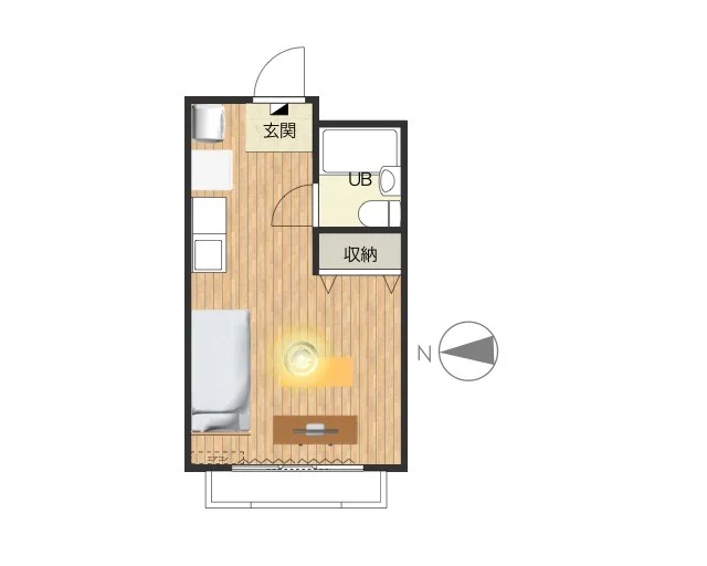 1Rのシンプルな間取りですが、家具家電完備でさらに備品も充実しておりますのでご満足いただけるお部屋となっております。