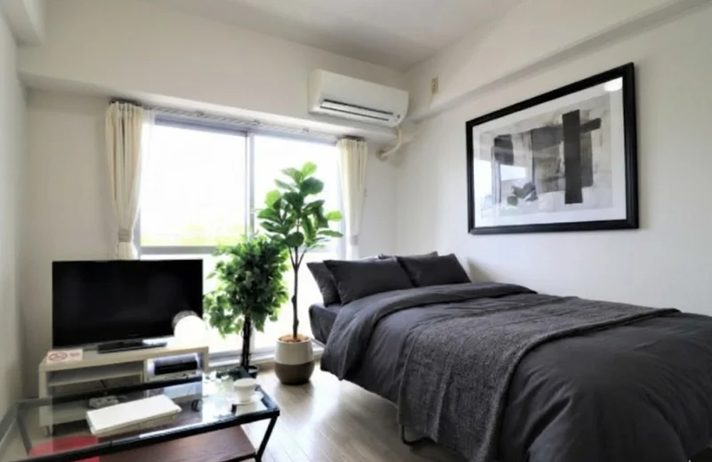 大きな窓があるので日当たり抜群！！家具家電だけでなく、追加料金なしで卓上ミラーやリセッシュなどの備品も沢山ご用意しております(＾＾)※植木と額とクッションなどの装飾は写真用です。