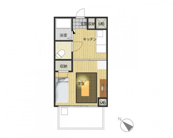 1Kのシンプルな間取りですが、家具家電完備でさらに備品も充実しておりますのでご満足いただけるお部屋となっております。