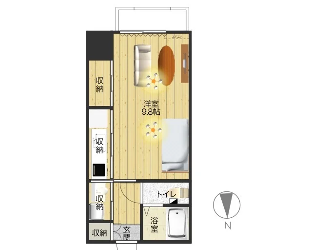 バルコニーあり！収納スペースもある　ゆったりとお過ごしいただける１Kのマンスリーマンション！　バストイレ別が嬉しい！