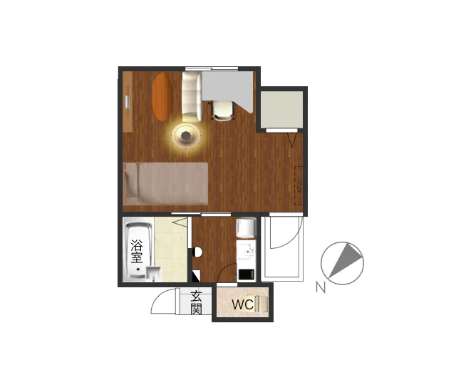 【間取図】大人気の1Kタイプ神戸三宮駅広々使えて神戸三宮駅南口前人気格安マンスリーマンション★