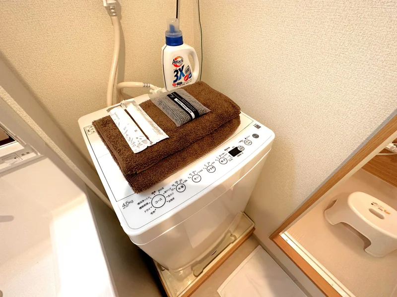 独立洗面台、洗濯機も完備‼タオル、ドライヤー、歯ブラシ、ボディタオルも揃えてるのは岐阜駅前マンスリーマンションだけ♪
