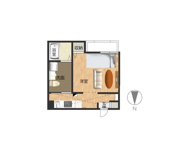 一番上の窓にはカーテンなどはありません　バストイレ別　家具家電だけでなく備品も標準化されたお部屋！