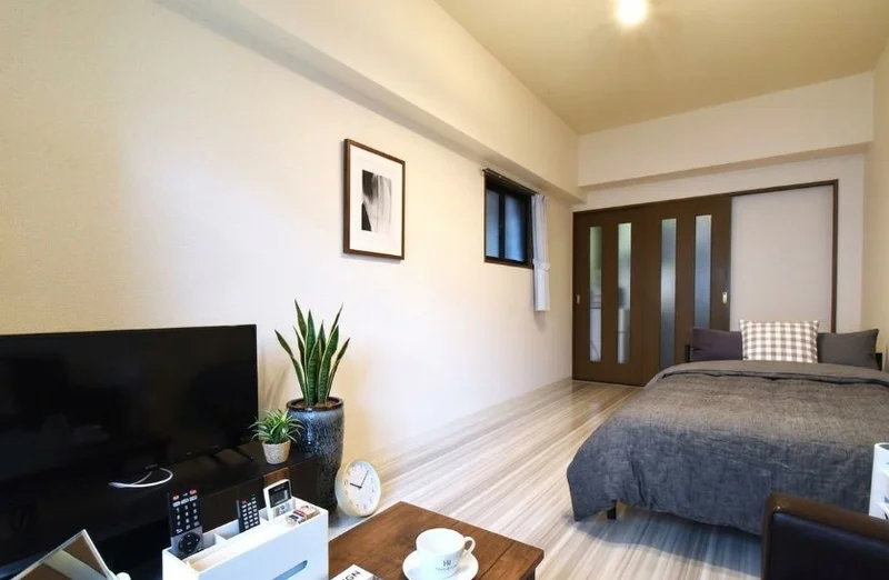 洋室広々でゆったりお過ごしいただけます！WIFI無料でお仕事や学校の研修などにも有効なお部屋です♪※植木と額とクッションなどの装飾は写真用です。