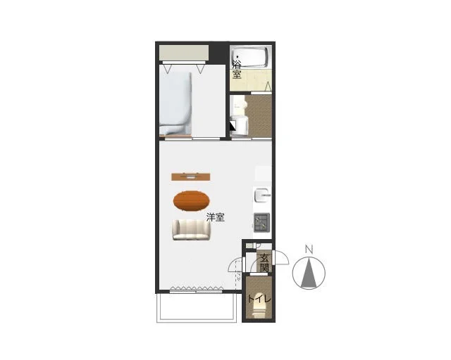 エアコン冷房暖房付きで温度調整楽々！　夏場冬場関係なく快適な室温でお過ごしいただけます。
