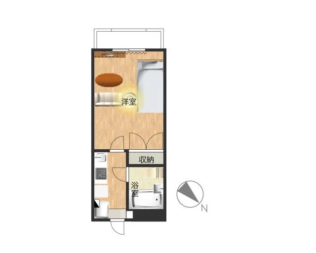 収納スペースあり！　バルコニーありで洗濯物干しにも！　シンプルな間取りながらも標準品が充実した満足度高いお部屋！