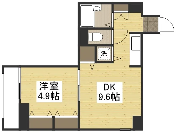 【間取図】大人気の1DKタイプ瓦町駅前ウィークリーマンション♪広々使えて瓦町駅前人気格安マンスリーマンション★
