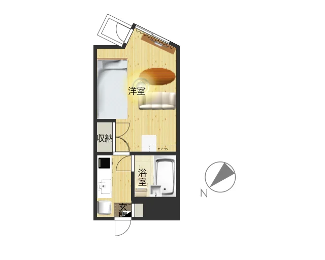 南東にバルコニーあり！　家具家電だけでなく備品類も標準品のシンプルな間取りながらも満足度が高いお部屋！