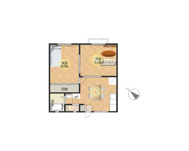 バルコニー付きで2DKファミリータイプ物件！　寝室セパレートタイプで夜はゆっくり休めます♪