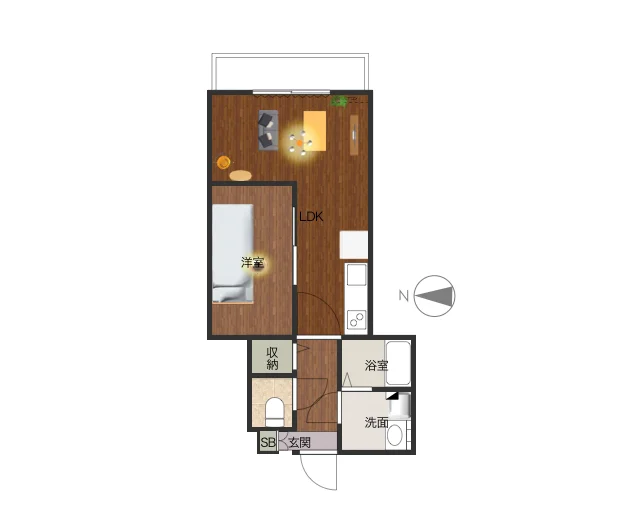 広々とした１LDKタイプのお部屋でバルコニーあり！　バストイレ別でセパレートタイプのお部屋なので　夜はゆっくりとお休みいただけます。